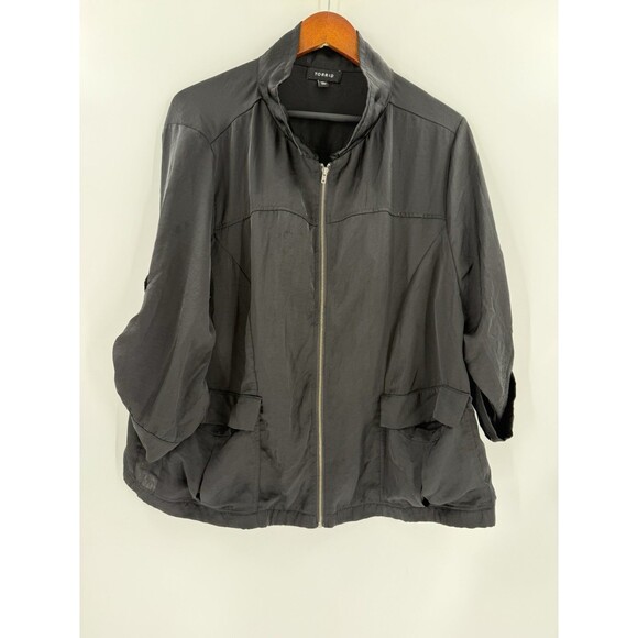 Torrid Black Jacket Full Zip With Pockets Roll Tab Sleeves Size 2X - Picture 1 of 9